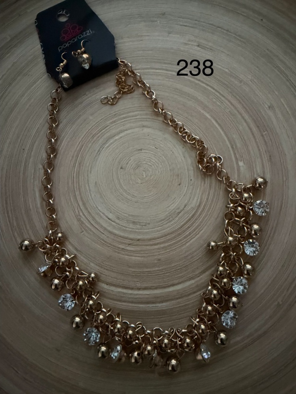 238 Paparazzi Gold Crystal Cluster Statement Necklace